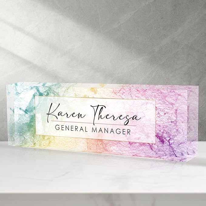 Custom Office Name Plate, Personalized Gifts for Women & Men, Appreciation Gifts for Employees, Boss, Teacher - Rainbow Texture Desk Accessory