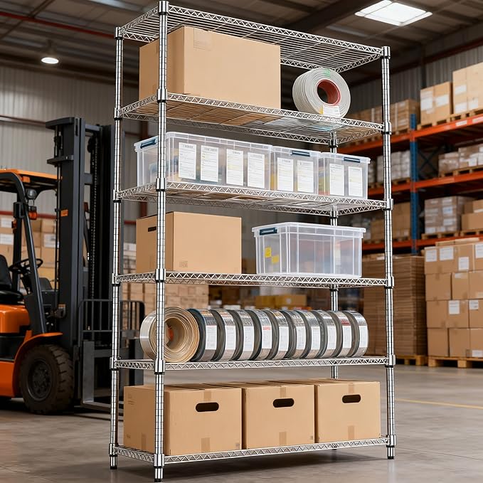 6 Tiers Shelf 2100 lbs Steel Storage Shelving Utility Shelving Unit Steel Organizer Wire Rack for Home,Kitchen,Office,Garage Chrome 17.7" D x 47.2" W x 82.4" H