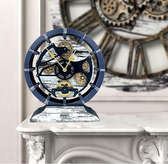 ImprovingLife The Gears Clock Desk Clock 10 inches with Real Moving Gears Convertible into Wall Clock (Grey & White)