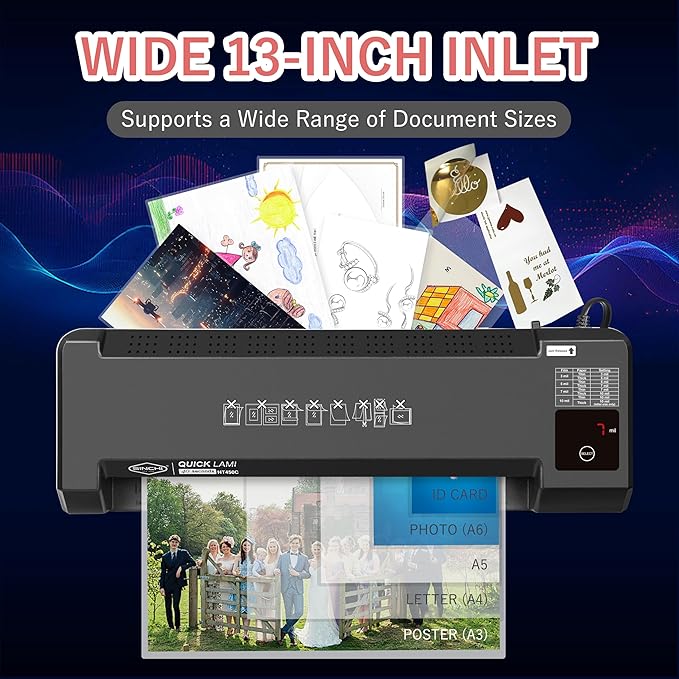 SINCHI 13-Inch Thermal Laminator & Foil Applicator – 4-Roller, 3–10 Mil, 40s Warm-Up, 43s/Page, LED Touch Panel, Jam Release, Auto Shut-Off, 10 Sheets Included – for Office, School & Home Use