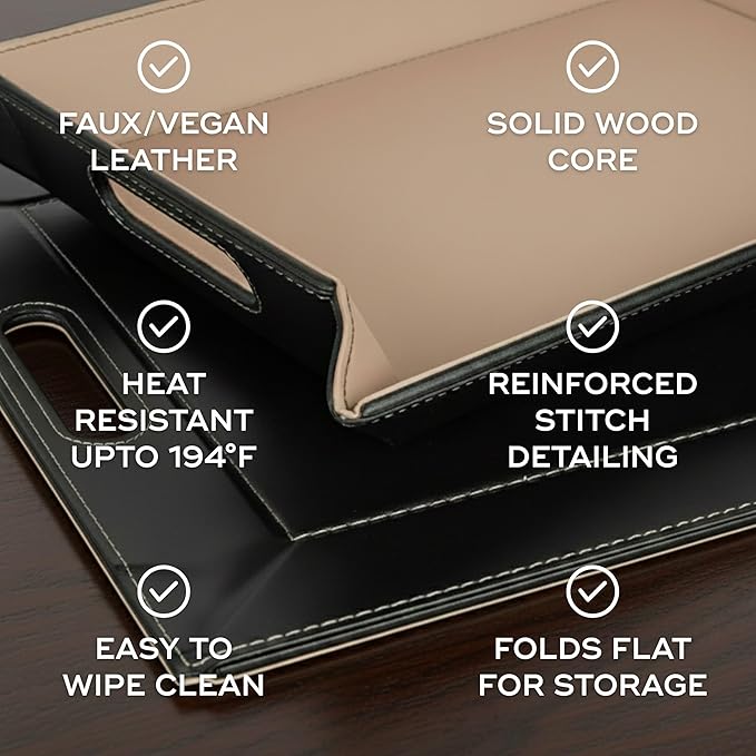 PLACEsMAT 2-in-1 Faux Leather Placemat & Serving Tray | Reversible Design, Lays Flat & Easy to Clean | Ottoman Food Tray, Perfect Housewarming Gift, 18” x 14” (Chocolate & Cream, Set of 4)