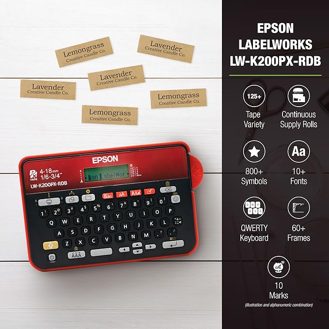 LABELWORKS Epson LW-K200PX-RDB Cleaning Bundle & Black on Light Gray and Black on White Tape