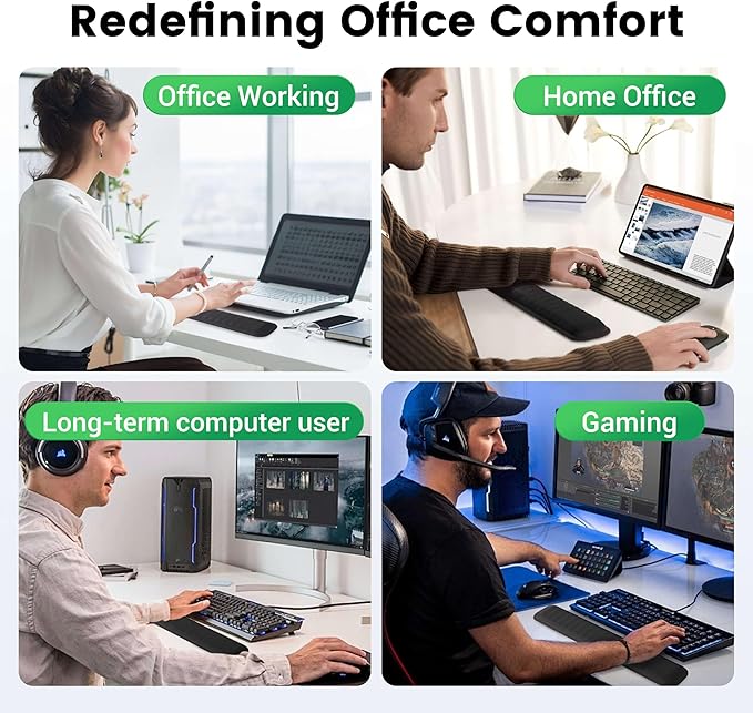 MEKASS Ergonomic Mouse Pad and Keyboard Wrist Rest Set, Super Soft Memory Foam Desk Wrist Support for Computer Keyboard, Non-Slip Arm Palm Rests Cushion for Typing Gaming Office(Green Floral Pattern)