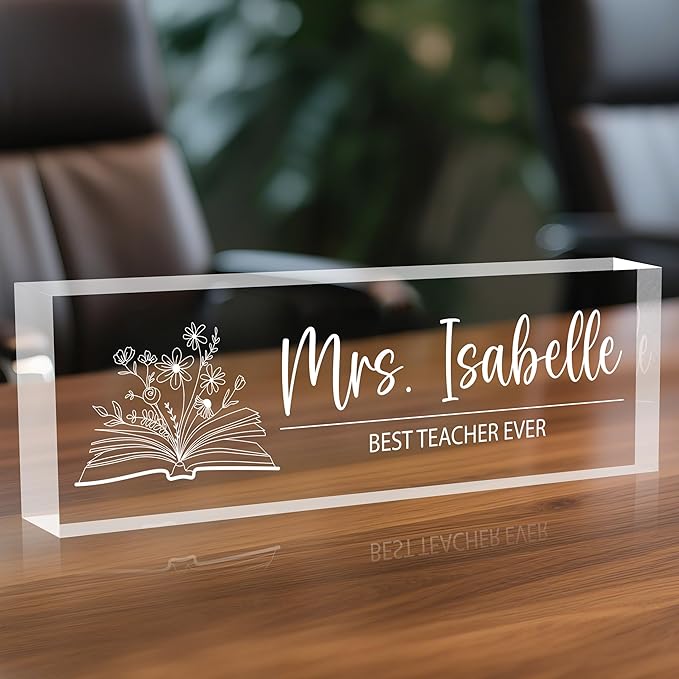 Personalized Desk Name Plates, Acrylic Engraved Teacher Name Plate for Desk, Custom Office Gifts & Desk Decor for Women Men, Back to School Teacher Appreciation Gifts