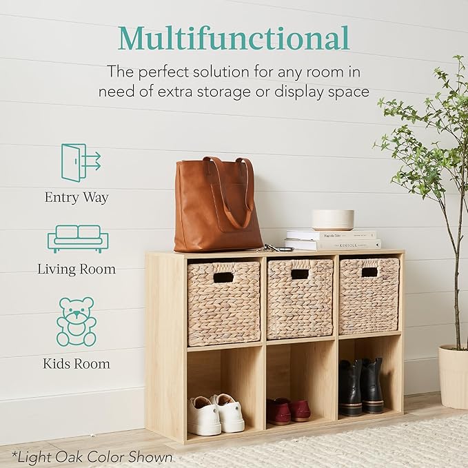 Best Choice Products 6-Cube Storage Organizer, 11in Shelf Opening, Bookcase, Display Shelf, Customizable w/ 3 Removable Back Panels – Walnut
