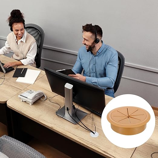 uxcell 4 Pcs Desk Grommet, 3.15 inch 80mm Desk Cable Hole Cover Wire Hole Insert for Home Office Table Cabinet Cord Organizer, Brown