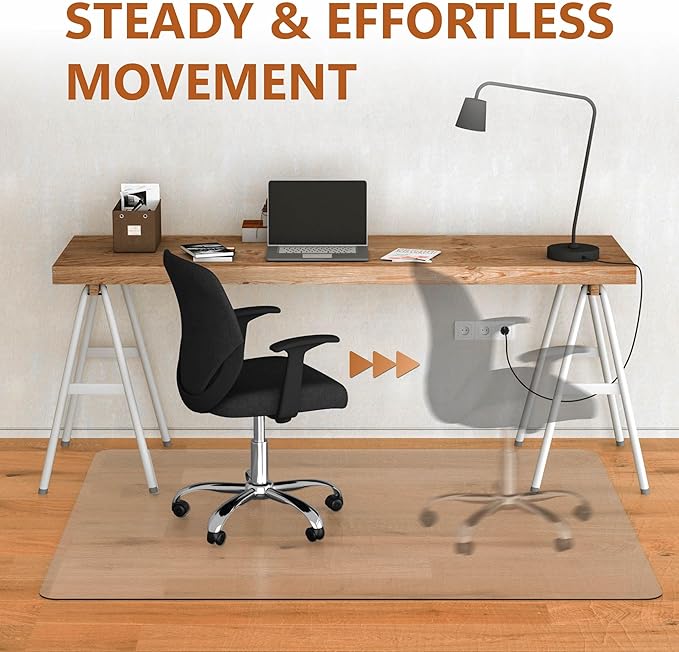 HOMEK Office Chair Mat for Hardwood Floor, 46”x 72” Vinyl Desk Chair Mat Clear Floor Protector Mat for Rolling Chair Office & Home, Easy Glide and Flat Without Curling