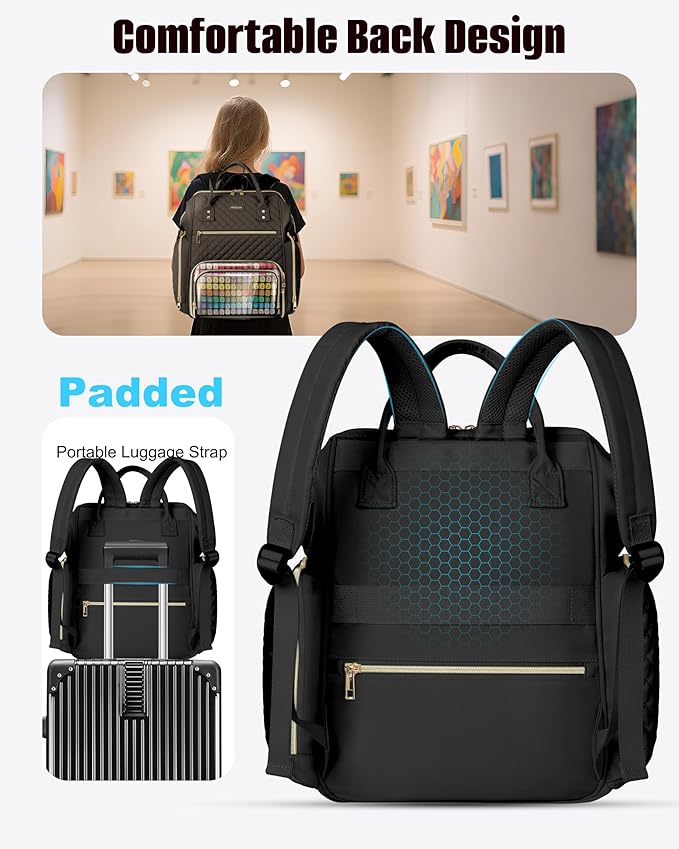 Marker Organizer Case Bag, Large Markers Storage Backpack with USB Port for Artists, Illustrators, Creatives, Pen Travel Holder Case Bag for Art Creativity Craft Supply, Black