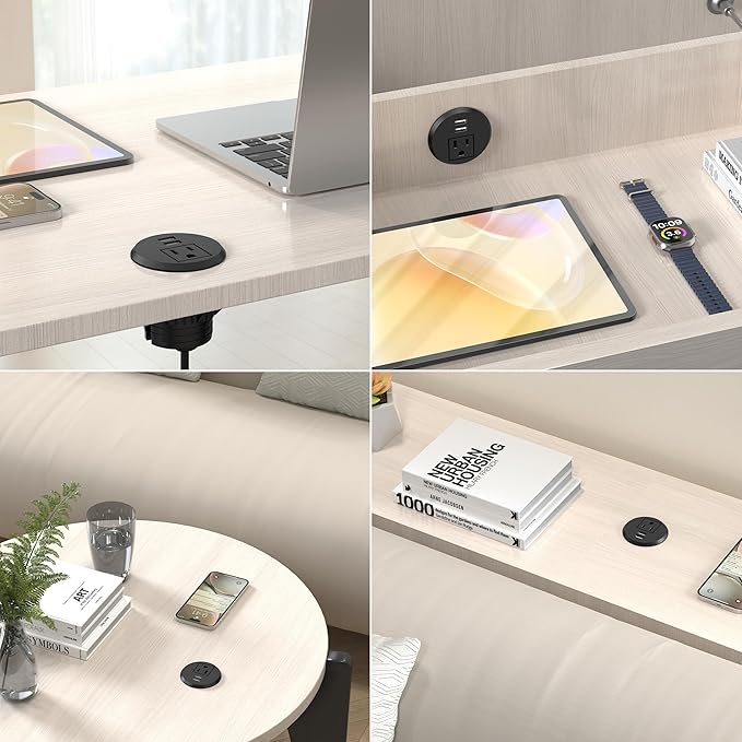 VILONG Desk Power Grommet with 2 USB, Fits 2 inch Grommet Hole, Recessed Power Strip Socket, Plug in 2 Outlet 6 ft Extension Cord (ETL Listed)