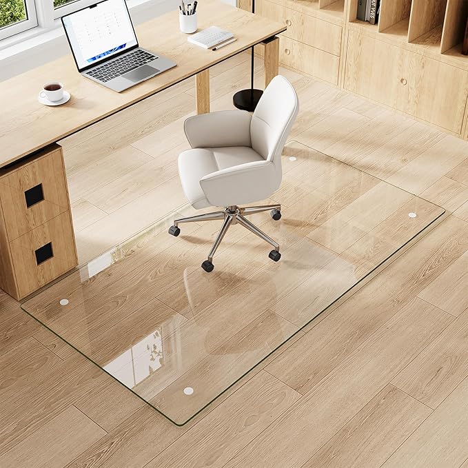 Tempered Glass Chair Mat for Carpet & Hard Floor, 30"x55" Office Chair Mat - Heavy Duty & Scratch Resistant, Non-Slip Pads, Rounded Corners & Polished Edges