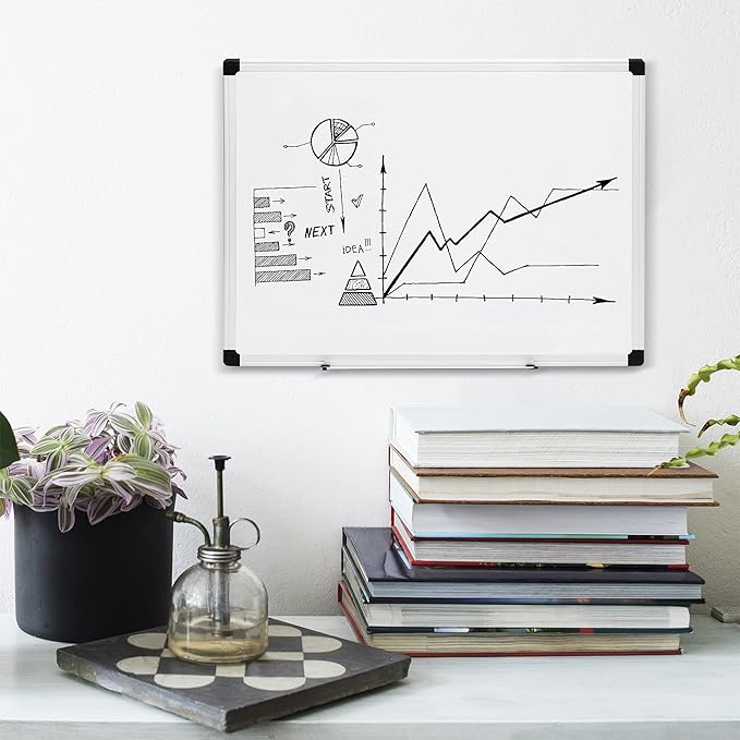 Amazon Basics Magnetic Dry Erase Whiteboard, 24"W x 18"H, Aluminium Frame, Silver/White