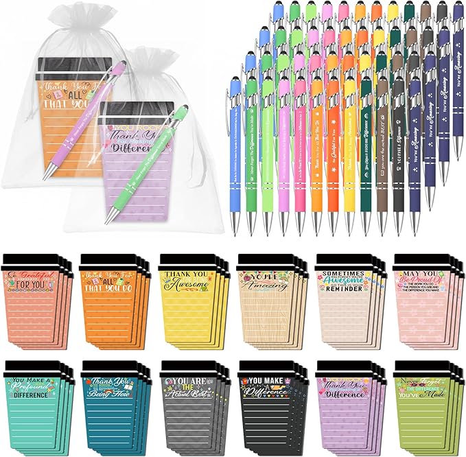 48 Sets Employee Appreciation Gifts Bulk Coffee Cup Sticky Notes with Inspirational Pens, Funny Notepads Motivational Ballpoint Pen Thank You Gifts for Coworker Teacher Nurse Office Supplies
