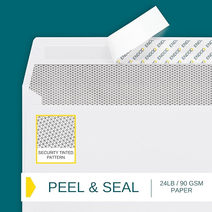 500#10 Custom Printed Envelopes Self Seal, Security Tinted, #10 Custom Business Envelopes with Logo and Text, Peel and Seal Closure, Personalized Envelopes, White 24 lb Paper, 4 1/8 x 9 1/2 Inch
