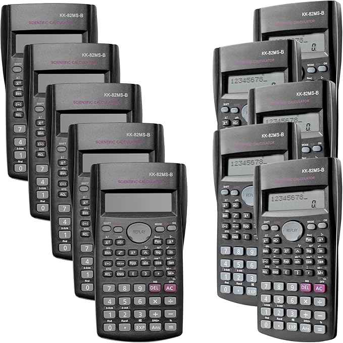 10 Pack Scientific/Engineering Calculator, 2 Line Display, Black, Fraction & Complex Number Calculations, Ideal for Students & Professionals