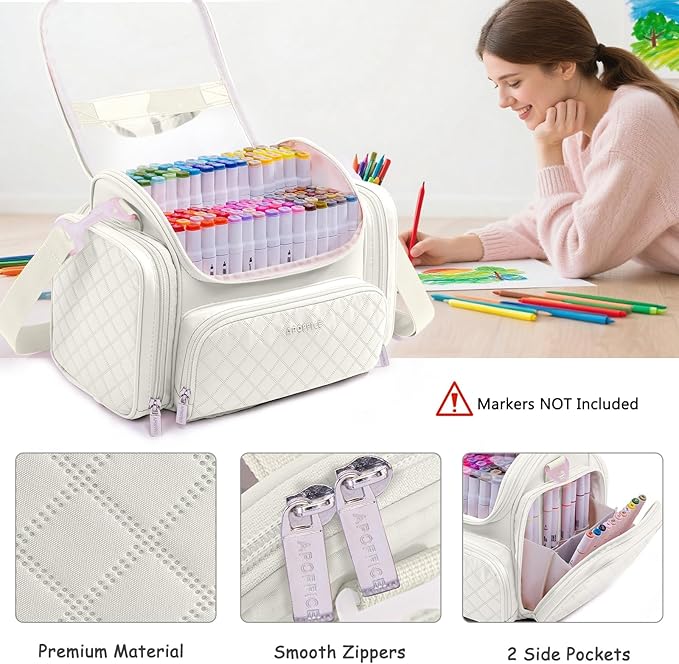 Marker Organizer Case Bag for 200-300 Markers – Large Art Supply Storage Bag with Detachable Dividers, Travel Marker Holder for Alcohol Markers, Brush Pens, Colored Pencils & Craft Supplies