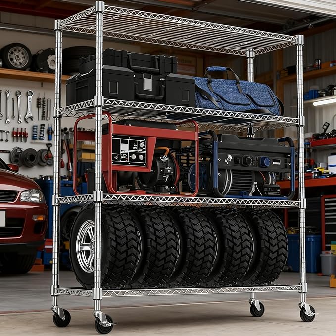 4 Tiers Shelf 1400 lbs Steel Storage Shelving Utility Shelving Unit Steel Organizer Wire Rack for Home,Kitchen,Office,Garage Chrome 17.7" D x 47.2" W x 62.6" H