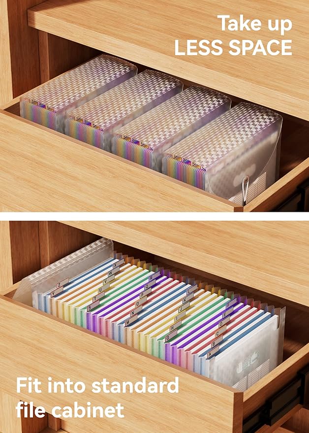 ABC life 26 Pockets Accordion File Organizer, Expanding File Folder, Portable Monthly Paper Bill Tax Receipt Organizer, Letter A4 Size Document Organizer with Labels - Blue