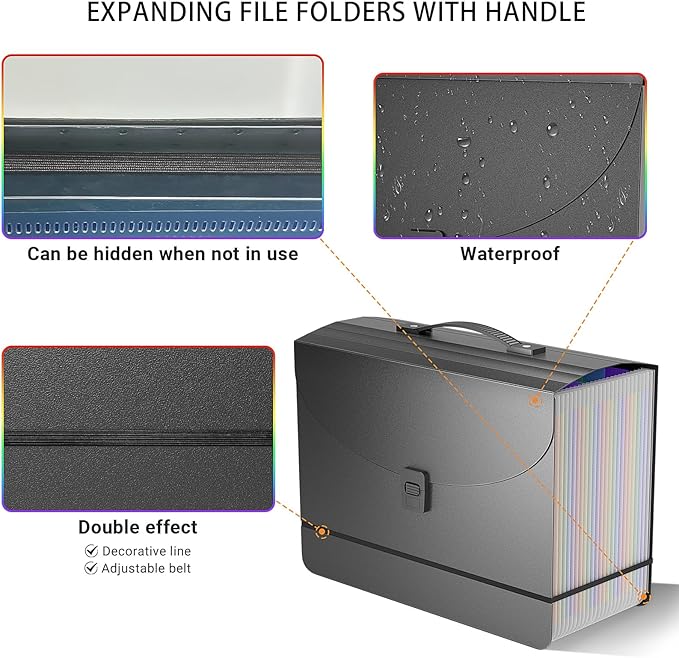 25 Pockets Expanding File Folders,Portable Accordion File Organizer,Expandable File Folder,Bill,Paper Receipt,Document Organizer,Plastic Accordian Filing Box,Colored Tabs,A4/Letter Size