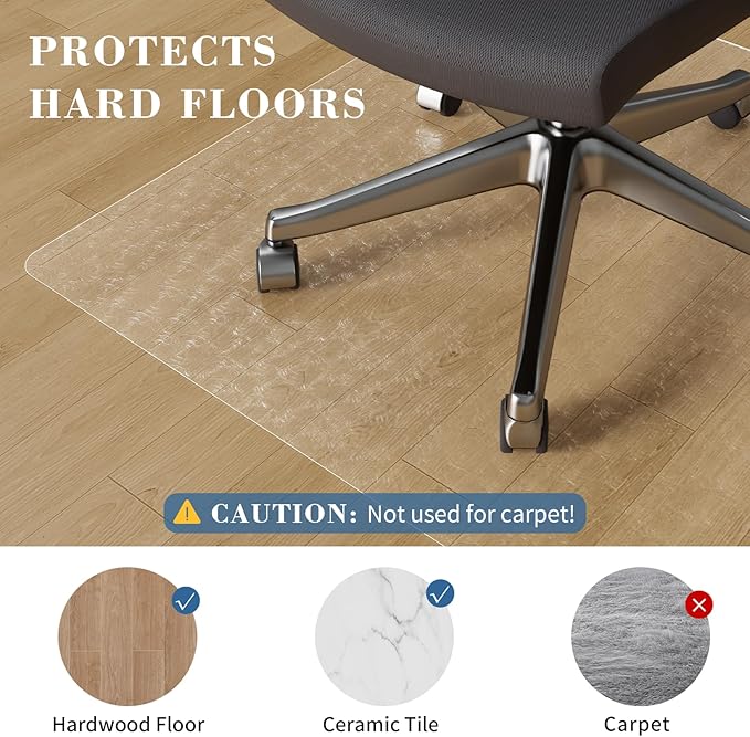 Chair Mat for Hard Floors, Tydle 36" x 60" Office Chair Mat for Hardwood Floors, Non-Slip Plastic Floor Mat for Gaming Chairs, Hard Floor Protector Computer Desk Vinyl Mat for Home Office (Clear-Rose)