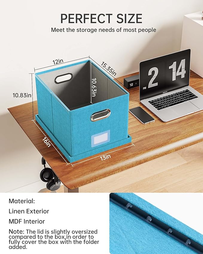 2 Pack File Storage Organizer, Document Organizer, Portable File Box with Lid, Fit for Letter/Legal File Folder Storage,Calamine Blue+Cobalt Green,Box only