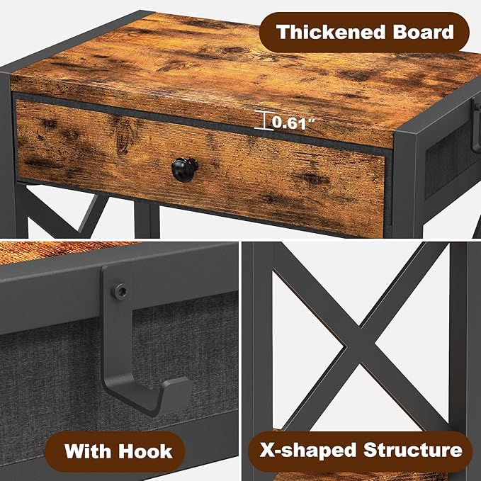 EasyCom 2-Tier Desktop Printer Stand with Large Drawer, Under Desk Storage with Wheels, Small Shelf with Storage for Paper Storage Printer Scanner Fax Home Office Use Rustic Brown
