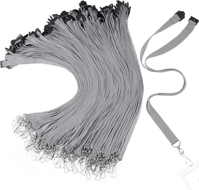Patelai 120 Pcs Breakaway Lanyards with J Hook Bulk Flat for ID Badges Neck Badge Lanyards Card Name tag Holder Neck Straps (Gray)