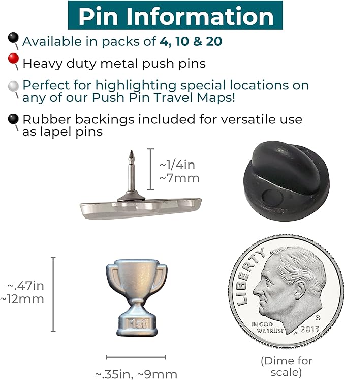 1st Place Trophy Push Pins - Silver First Place Trophy Map Pins for Cork Boards, Maps, or Lapel Use - Designed in USA - Set of 20