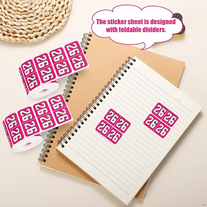 1000pcs 2026 Year Stickers, 3/4x1-1/2 Inch 26 Year Colored Self-Adhesive Stickers File Folder Labels Decals for Tab File Folders Office Supplies (Rose Red)