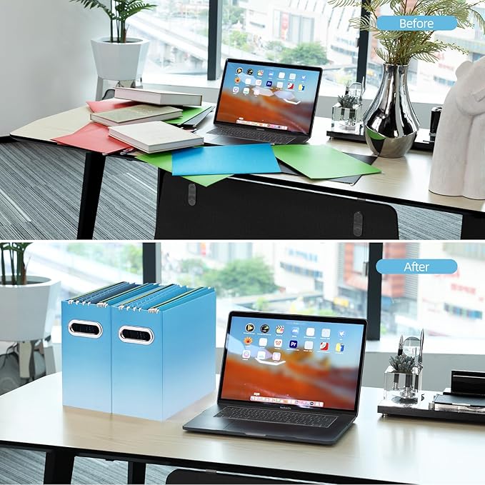 Oterri Cardboard File Organizer Box for Hanging File Folders Letter Size,File Box for Computer Desk,File Cabinet,Working Home,Office,Classroom (Gradient Light Blue, Letter Size - 2 Packs)