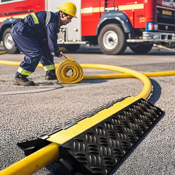 Yescom Cable Ramp Protector 1 Channel Garden Hose Protecitive 44000 Lbs Load Capacity Heavy Duty, 39.37"x22.83"x4.72" Speed Bump for Road, Driveway, Walkway and Commercial Use