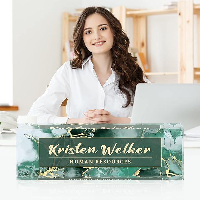 Personalized Name Plate for Desk Custom Acrylic Desk Name Plate Custom Employee Appreciation Gifts Office Gifts for Women, Men, Boss, Coworkers, Teacher, Nurse (Green Phnom Penh Marble)