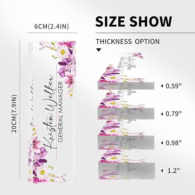 Personalized Name Plates for Office - Gifts for Teacher, Boss, Employee Appreciation - Office Desk Decor (Floral)