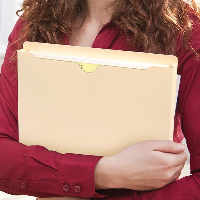 Smead File Jackets Letter Size for File Folders, Reinforced Straight-Cut Tab, 2" Expansion, Letter Size, Manila, 100 Per Box (75565)