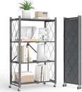 4-Tier Folding Metal Storage Shelf with Wheels, No Assembly Organizer Rack, Heavy Duty Collapsible Shelving Unit for Garage, Kitchen, Basement, Pantry, Living Room(New Upgrade - Gray, 4 Tier)