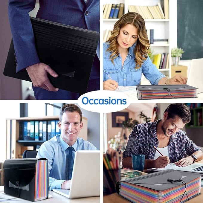 CHEPULA 2 Pack 24 Pockets Accordion File Organizer, A4 Multicolored Expanding File Folder, Large Capacity File Organizer Expandable Folder with Expandable Cover Document Organizer File Box