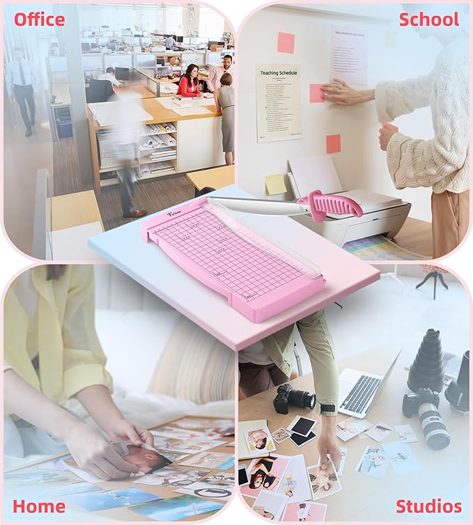 Firbon 12" Guillotine Paper Cutter with Hidden Ruler, Compact Heavy Duty 12-Sheet Capacity Trimmer for Cardstock, Photos, Scrapbooking, Office, Classroom, Studio (Pink)