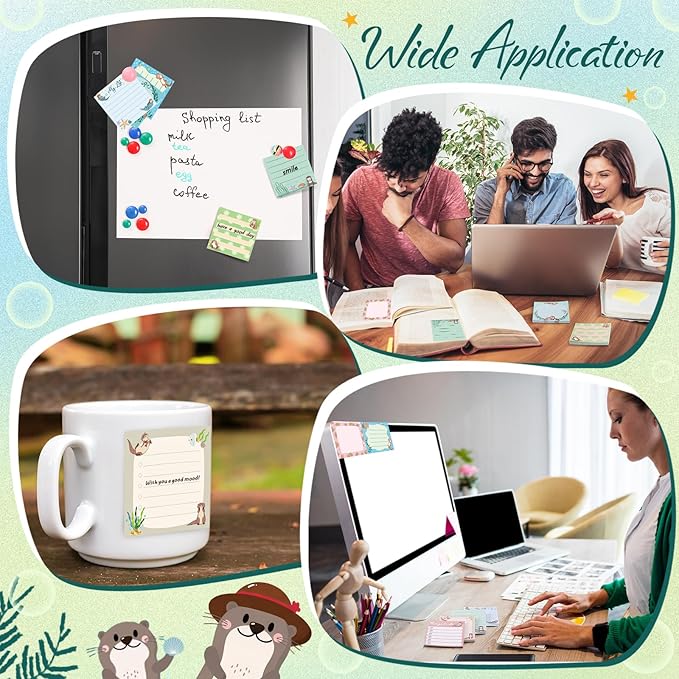 9 Pads Otter Sticky Notes 3x3 Inch Cute Self Stick Notepads Notes Adhesive Memo Pad Office Decor Gifts for Students School Teacher Meeting Office Supplies
