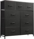 WLIVE 9-Drawer Dresser, Fabric Storage Tower for Bedroom, Hallway, Entryway, Closet, Tall Chest Organizer Unit with Fabric Bins, Steel Frame, Wood Top, Easy Pull Handle, Charcoal Black