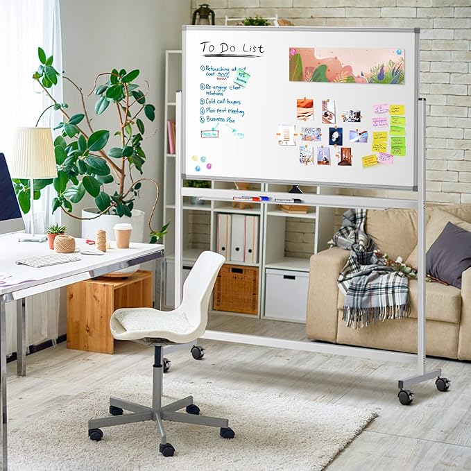 Maxtek Rolling White Board on Wheels 48x32 inch Double Side Magnetic Dry Erase Board with Stand, Aluminum Frame Easel Mobile Standing Whiteboard for Office, Classroom & Home