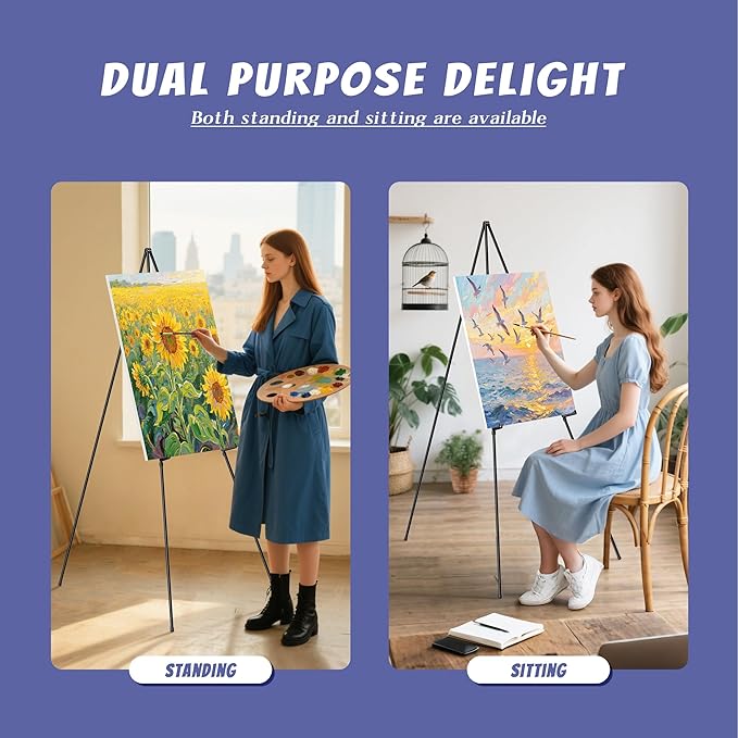 Thicken Display Artist Easel Stands - 63" Instant Tripod Collapsible Portable Floor Easels - Easy Folding Adjustable Art Poster Metal Stands for Display Show, Wedding, Painting - Black 3 Pack