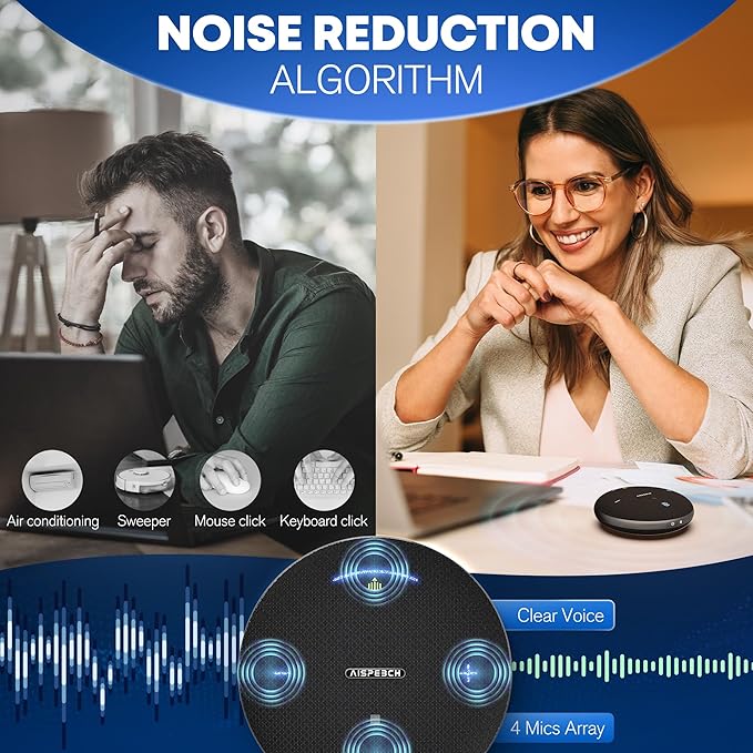 AISPEECH M4 Pro Speakerphone, Conference Microphone with Directional Voice Pickup, Enhanced Voice Pickup, AI Transcription, AI Noise Reduction, USB C, Bluetooth Speakerphone for Personal Workspaces
