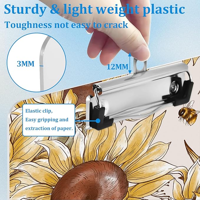 Fall Sunflowers Clipboard Decorative Clip Board with Metal Clip A4 Standard Size 12.5" X 8.7" for Teacher Students Nurses Office