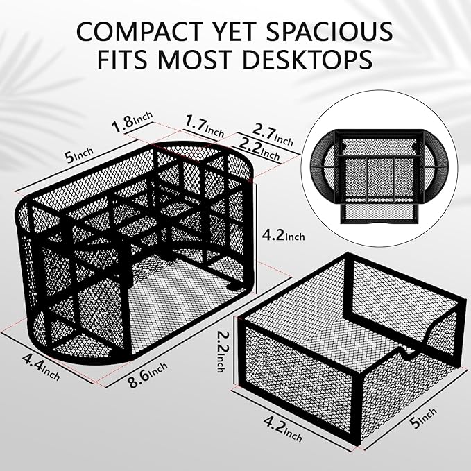 Mesh Pen Holder for Desk 9 Compartment Desk Organizer for Pens Pencils Sticky Notes Clips Office Accessories