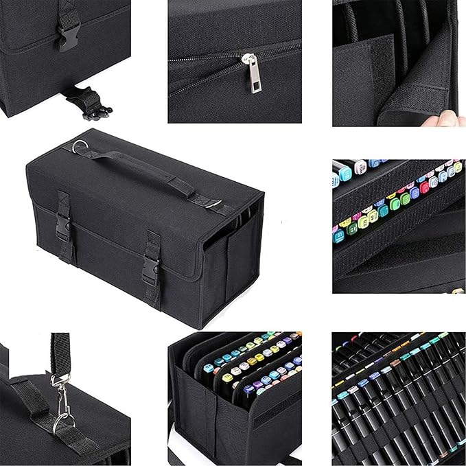 Marker Case, 171 Slots Black Alcohol Marker Case Markers Carrying Bag Holder for Art Sketch Marker, Permanent Paint Marker, Dry Erase Marker, Repair Marker Pen, Color Highlighte Art Supplies