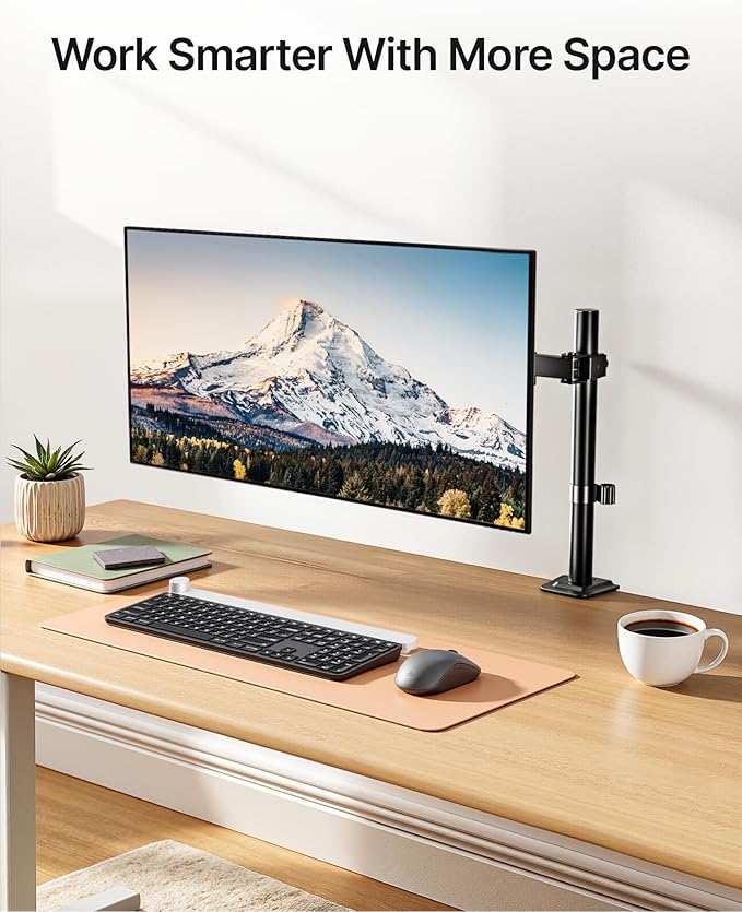 monTEK Single Monitor Stand for 17-32 inches Screen, Fully Adjustable Monitor Arm Desk Mount up to 22lbs Capacity, Computer Mount with C Clamp and Grommet Base, Max VESA 100x100mm