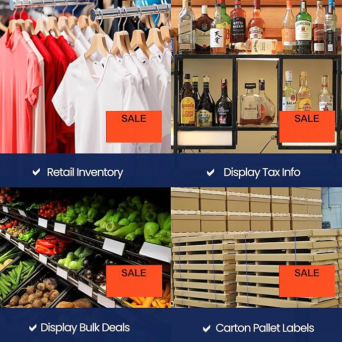 Perco Sale Fluorescent Red Pricing Labels for Monarch 1131 Price Gun - 1 Sleeve, 8 Rolls, 20,000 Price Marking Labels - with Ink Roll Included