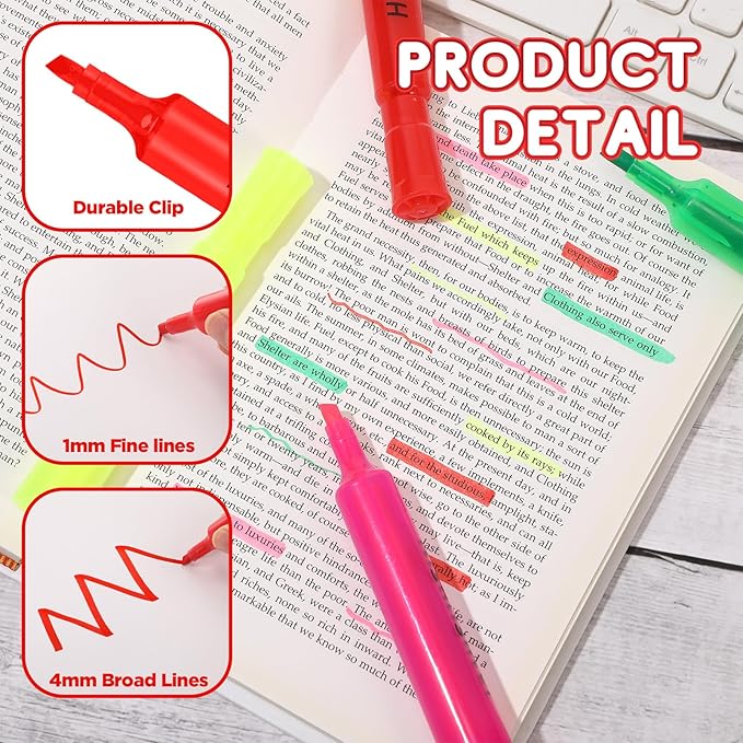 Qilery 72 Pack Highlighters Bulk, Tank Style Chisel Tip Highlighters Markers Pack Quick Drying for Adult Coloring, Home Office Supplies (Red)