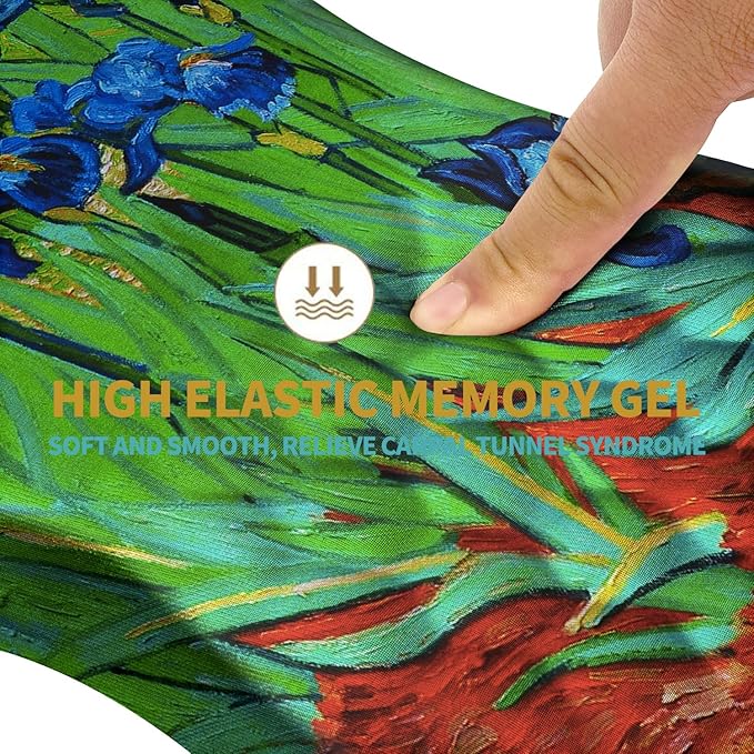 Hokafenle Ergonomic Mouse Pad Wrist Support with Massage Design, Wrist Rest Pain Relief Mousepad with Memory Foam&Non-Slip PU Base, Mouse Pads for Wireless Mouse & Desk(12x8 inch,Vangogh Iris Flower)