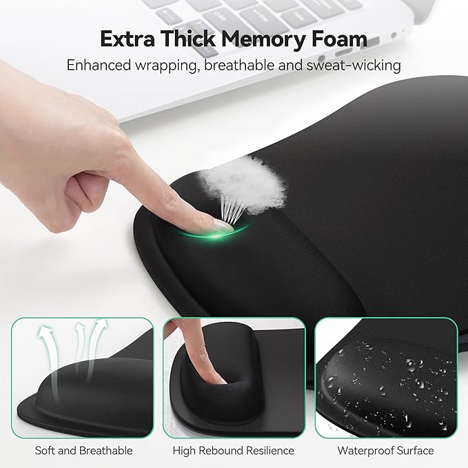 TECKNET 3-in-1 Mouse Pad with Wrist Rest & Keyboard Pad Set - Memory Foam Keyboard and Mouse pad for Desk, Laptop, Computer - Mousepads & Wrist Rests for Office or Gaming