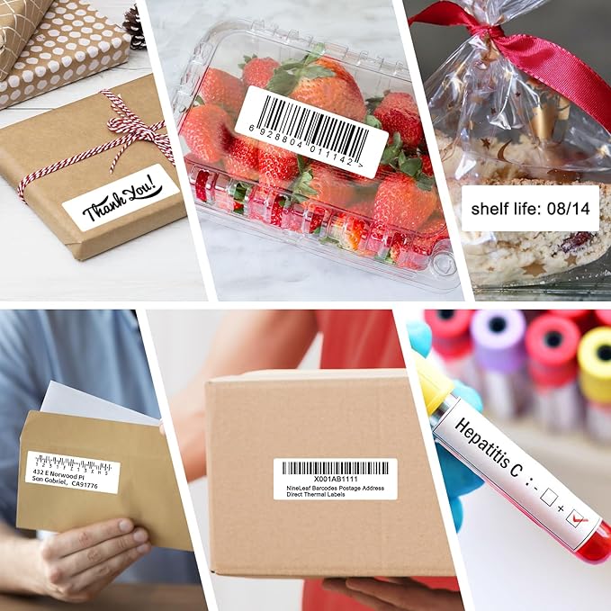 NineLeaf 4 Roll 3''x1'' Direct Thermal Label Barcodes Postage Shipping Address Labels with 2000 Labels/Roll Compatible for Zebra Eltron Rollo Desktop Label Printers